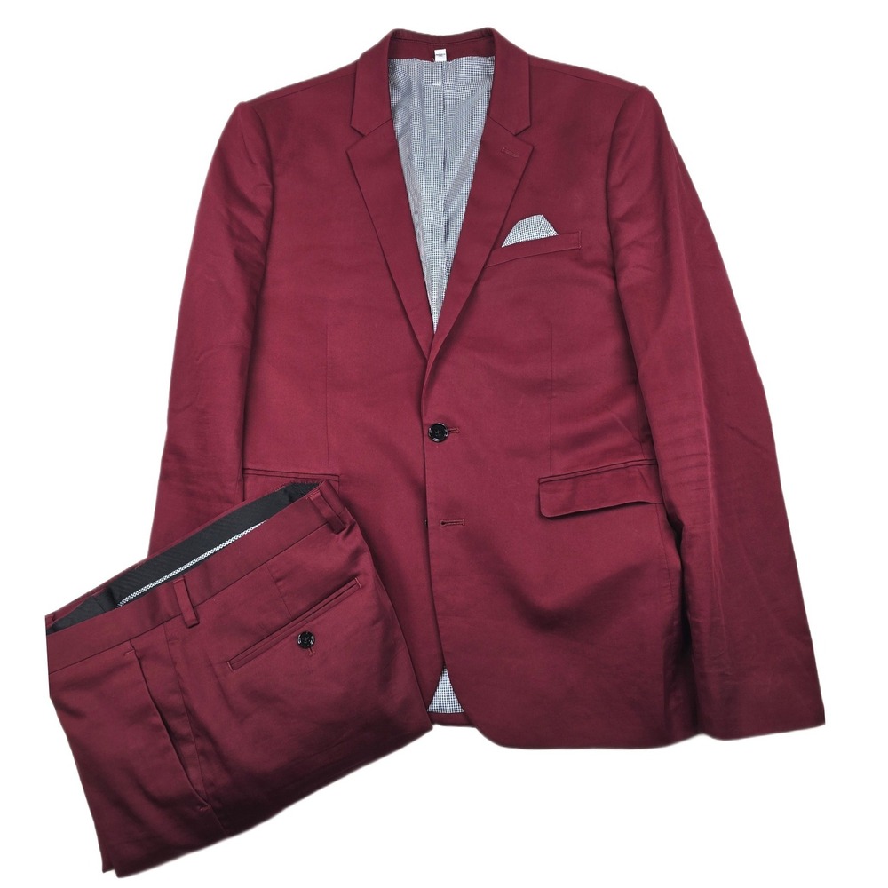 Express Suit Mens 40R 2 Piece Pants 34x29 Burgundy Red Cotton Extra Slim Fit